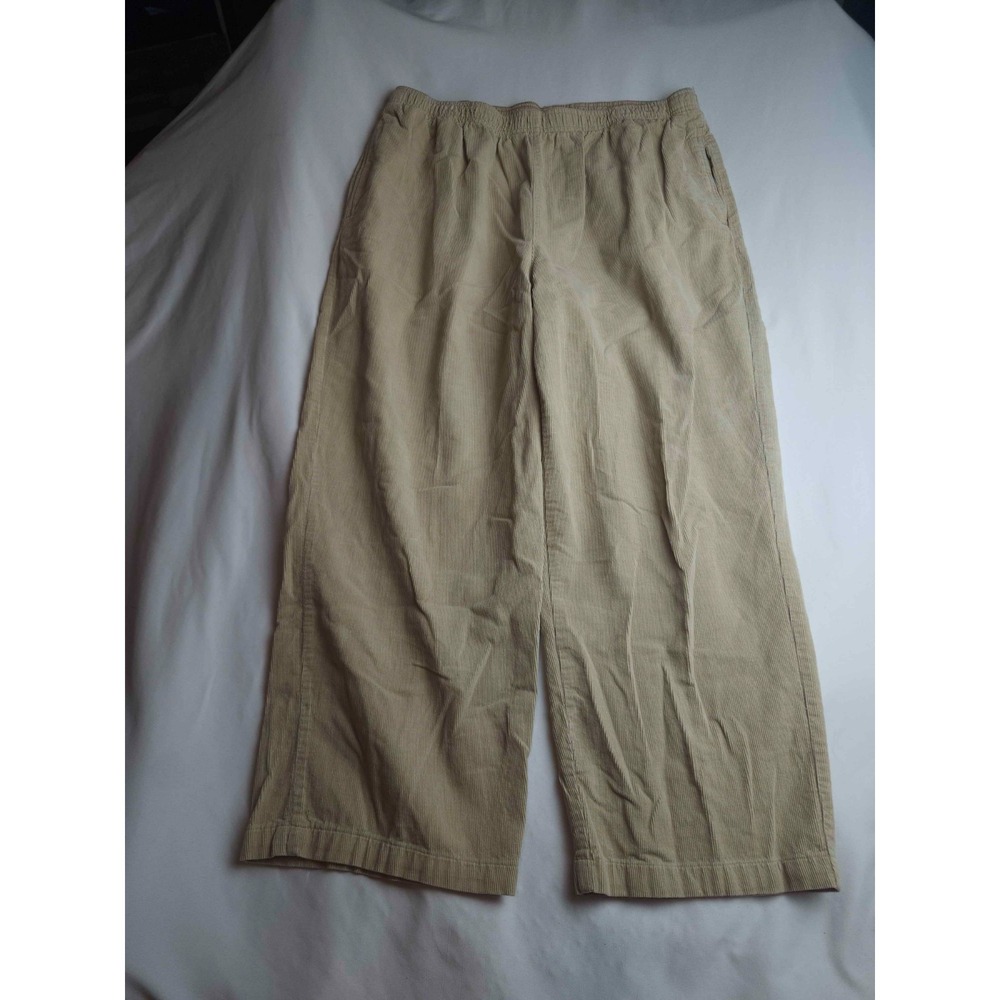 Basic Editions Pants Womens XL Tan Corduroy Wide Leg Cropped Utility Casual